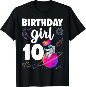 10th Birthday 10 Years Old Astronaut Space Galaxy Girl T-Shirt