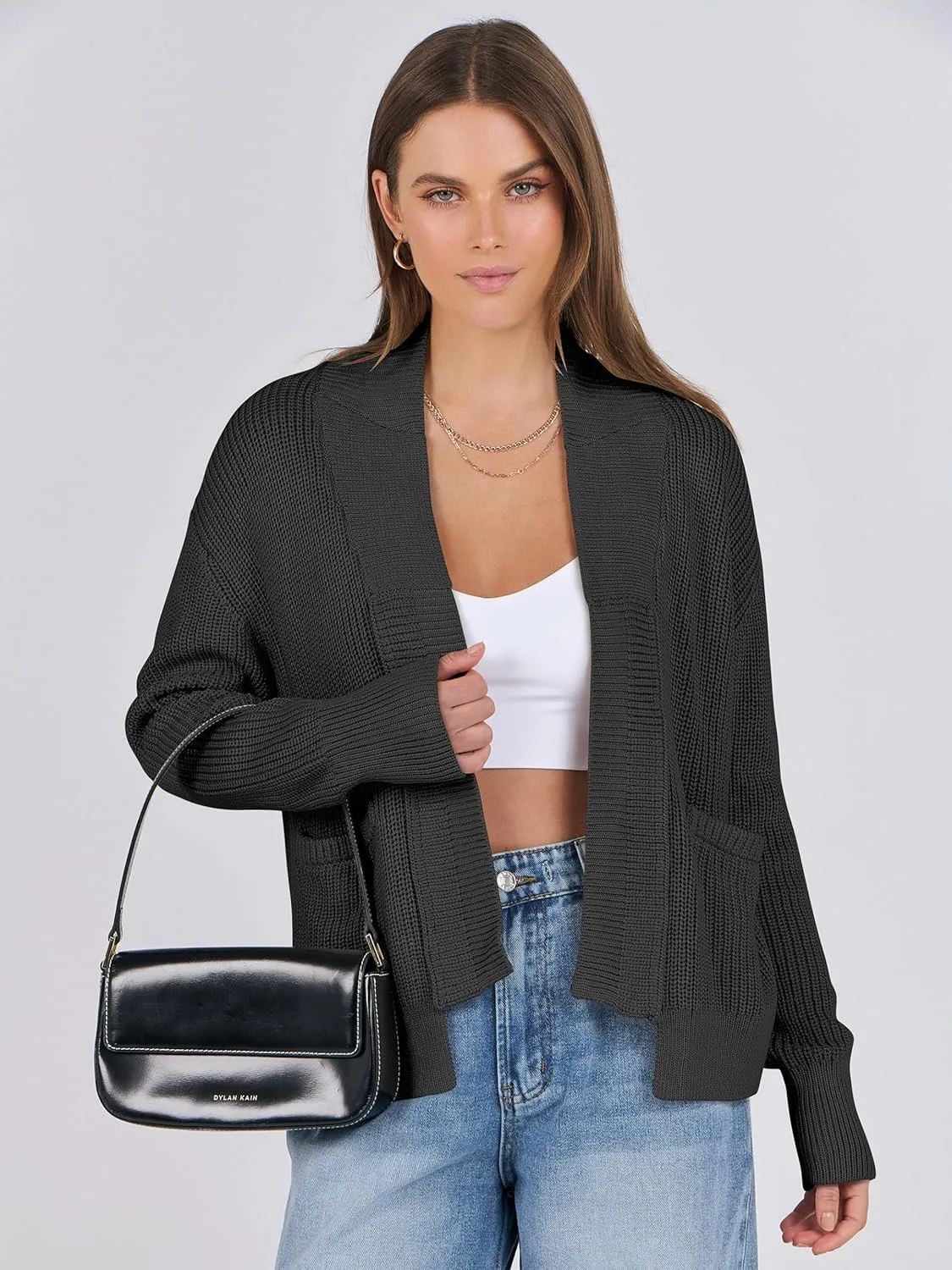 ANRABESS Women Jackets Sweaters Long Sleeve Open Front Loose Lightweight Knit Cropped Cardigan 2025 Spring Trendy Coats