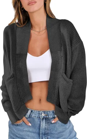ANRABESS Women Jackets Sweaters Long Sleeve Open Front Loose Lightweight Knit Cropped Cardigan 2025 Spring Trendy Coats