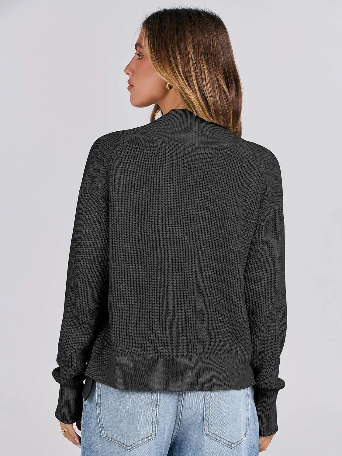 ANRABESS Women Jackets Sweaters Long Sleeve Open Front Loose Lightweight Knit Cropped Cardigan 2025 Spring Trendy Coats