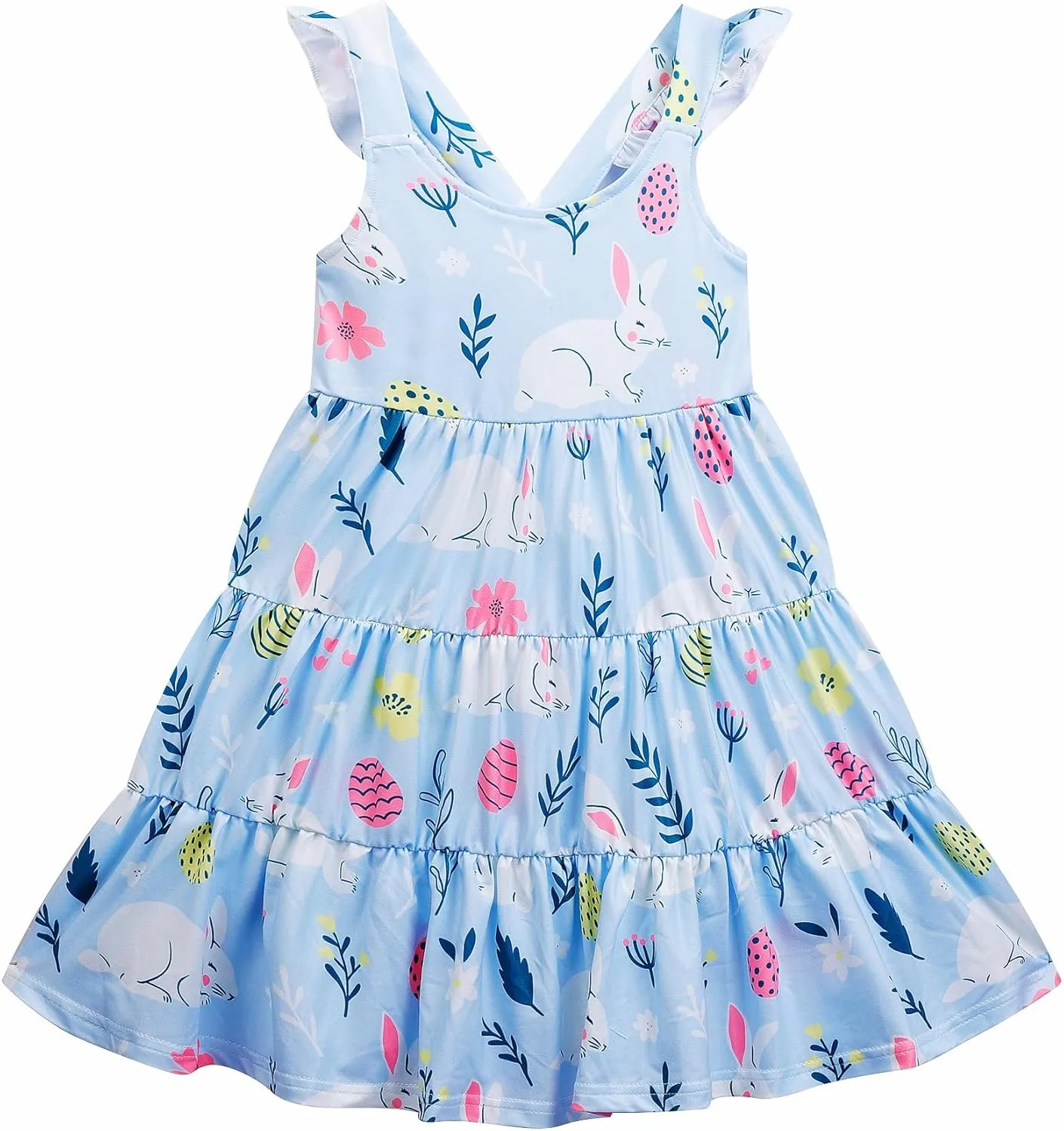 Baby Girls Tiered Dress Flutter Sleeve Twirly Unicorn Sundress Kids Cute Outfits Toddler Summer Dresses 2-8 Years Old