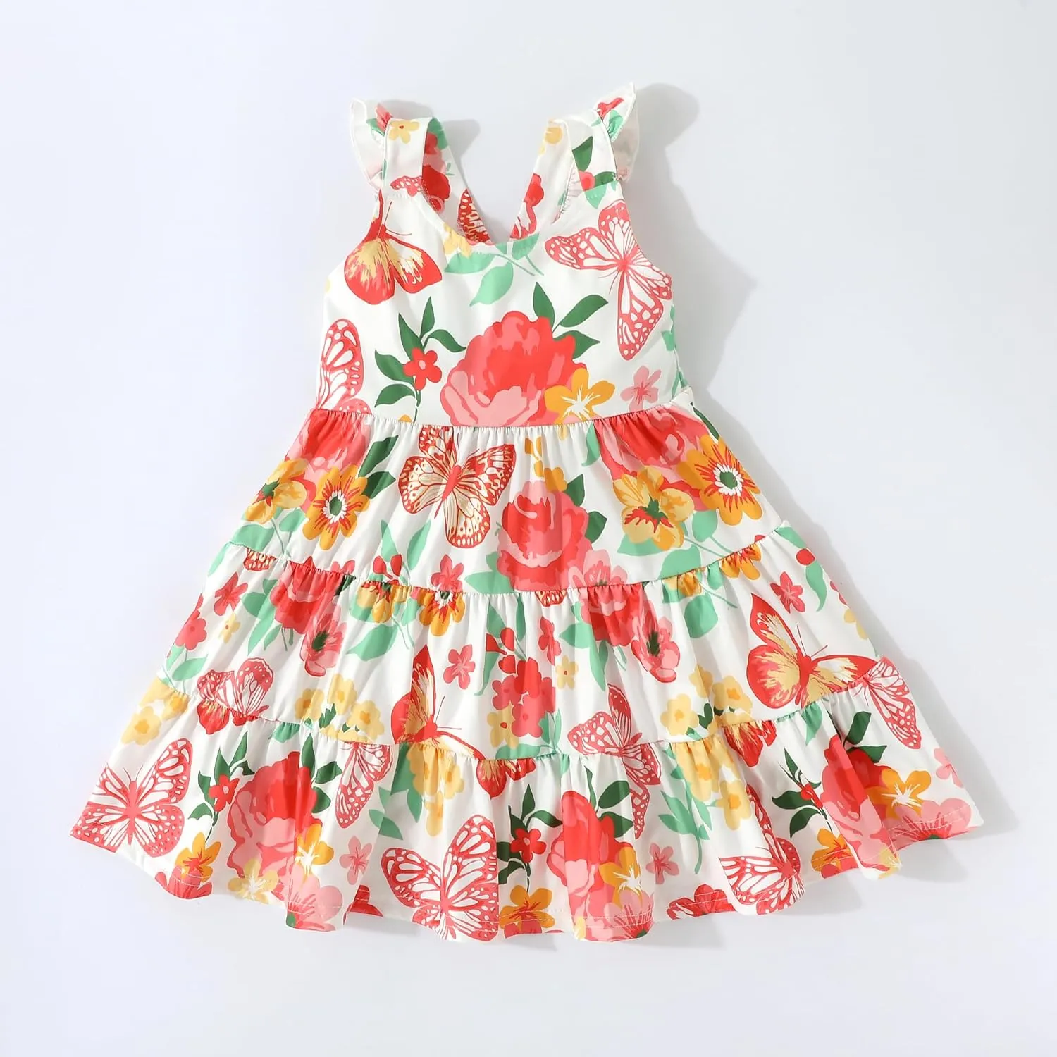 Baby Girls Tiered Dress Flutter Sleeve Twirly Unicorn Sundress Kids Cute Outfits Toddler Summer Dresses 2-8 Years Old