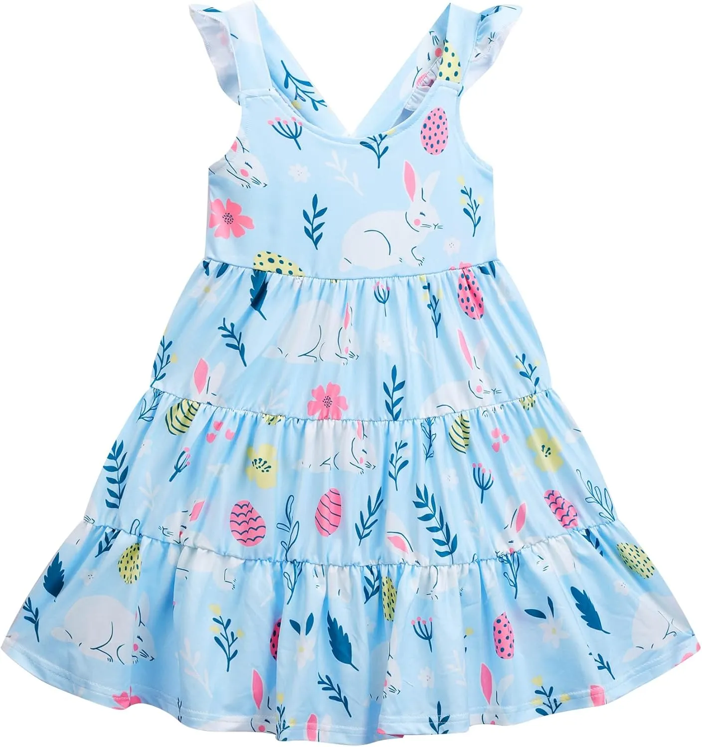 Baby Girls Tiered Dress Flutter Sleeve Twirly Unicorn Sundress Kids Cute Outfits Toddler Summer Dresses 2-8 Years Old