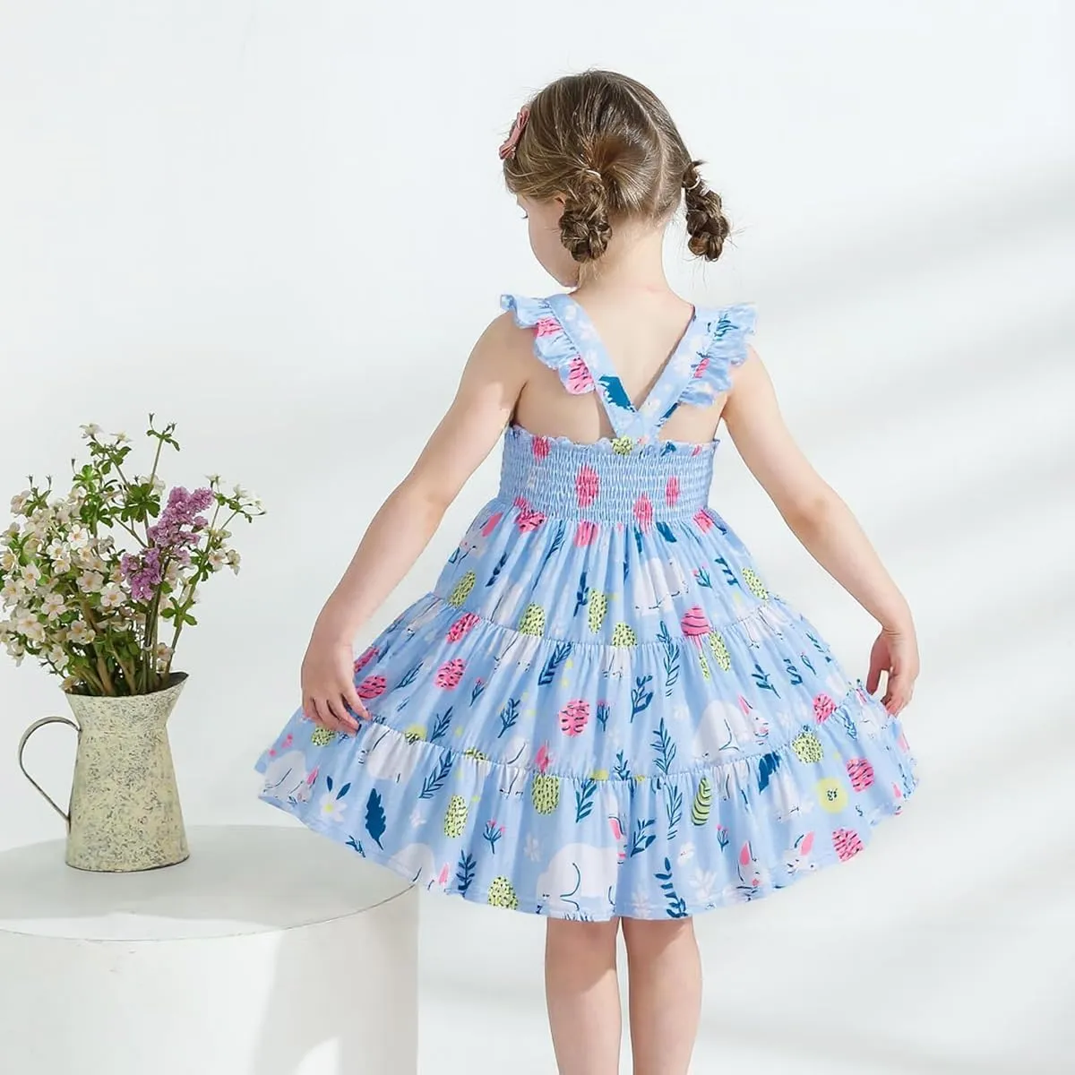 Baby Girls Tiered Dress Flutter Sleeve Twirly Unicorn Sundress Kids Cute Outfits Toddler Summer Dresses 2-8 Years Old