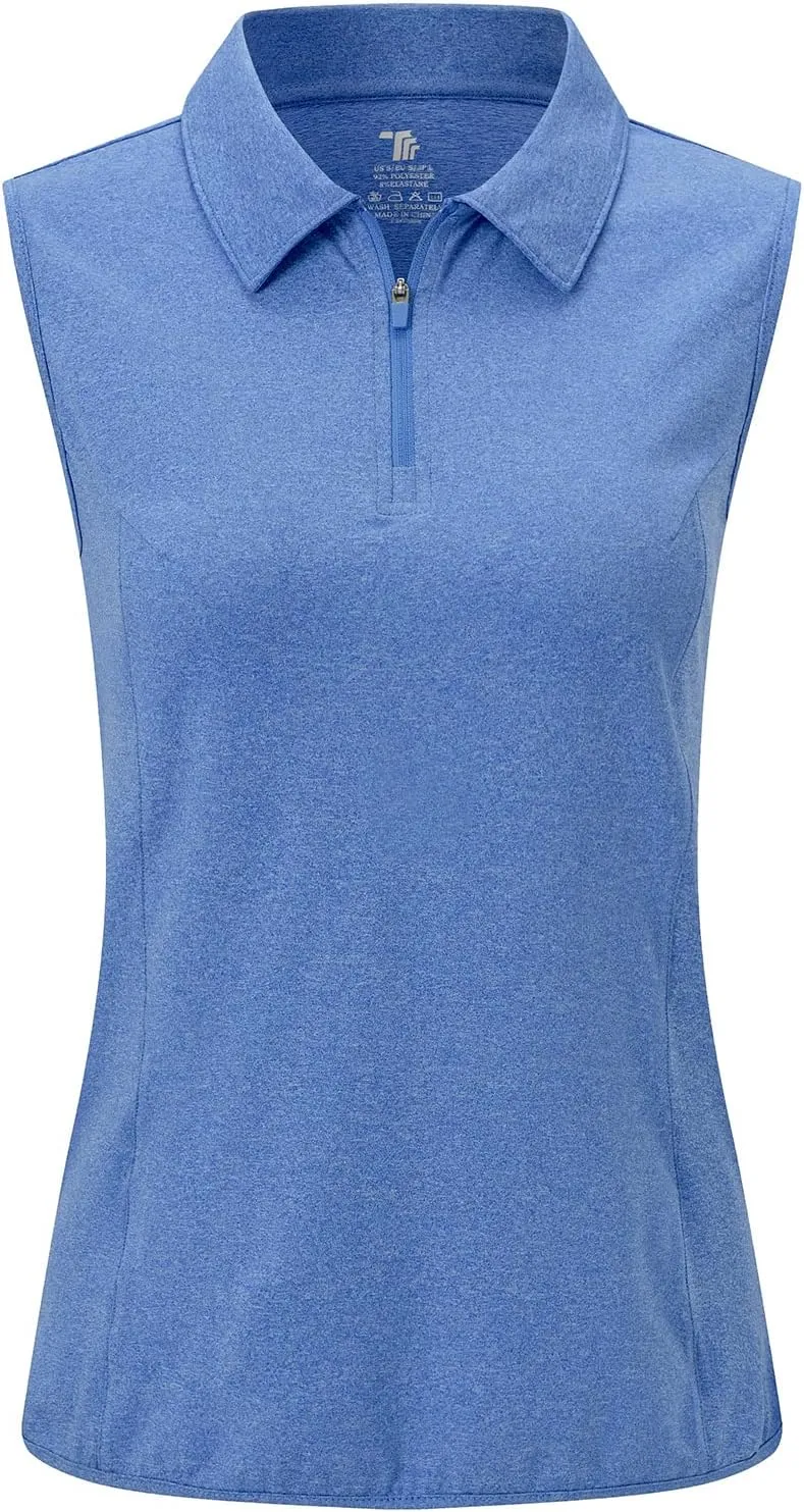BGOWATU Women's Sleeveless Golf Polo Shirts 1/4 Zip Tennis Tank Tops with Collar UV Protection Quick Dry
