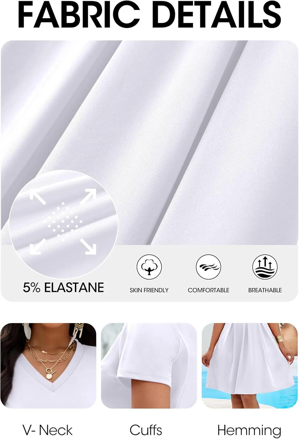CLOCOR Womens Casual Summer Mini Dress Short Sleeve Empire Waist Dress A-Line V-Neck T-Shirt Dresses with Pocket