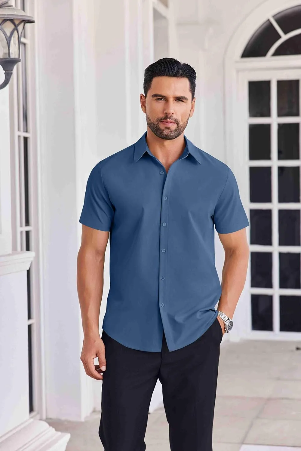 COOFANDY Mens Button Down Shirts Short Sleeve Casual Shirt Summer Untucked Dress Shirts