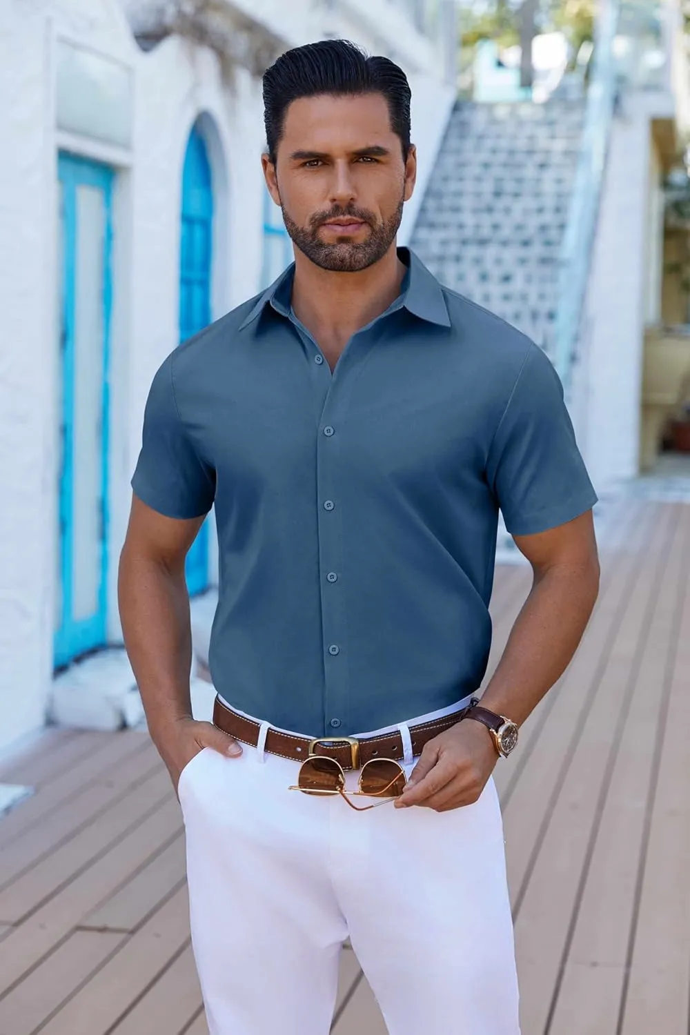 COOFANDY Mens Button Down Shirts Short Sleeve Casual Shirt Summer Untucked Dress Shirts