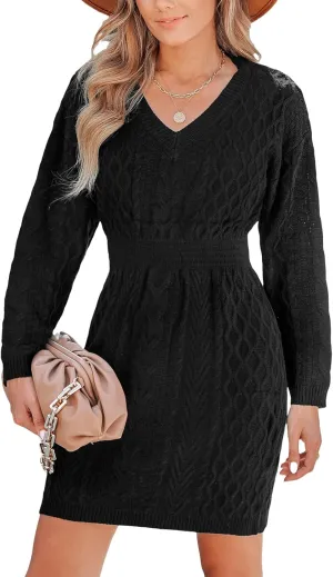 CUPSHE Women Long Sleeve Midi Sweater Dress Loose Cable Knit Pullover Trendy Fall Outfits