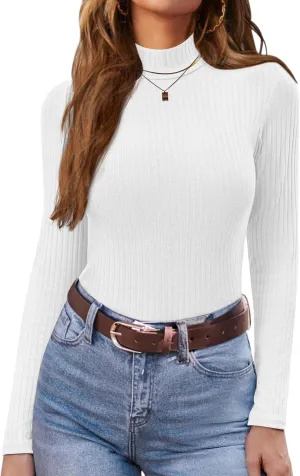 Ekouaer Women's Mock Turtleneck Long Sleeve Shirts Ribbed Knit Lightweight Pullover Sweater Stretch Fitted Thermal Top