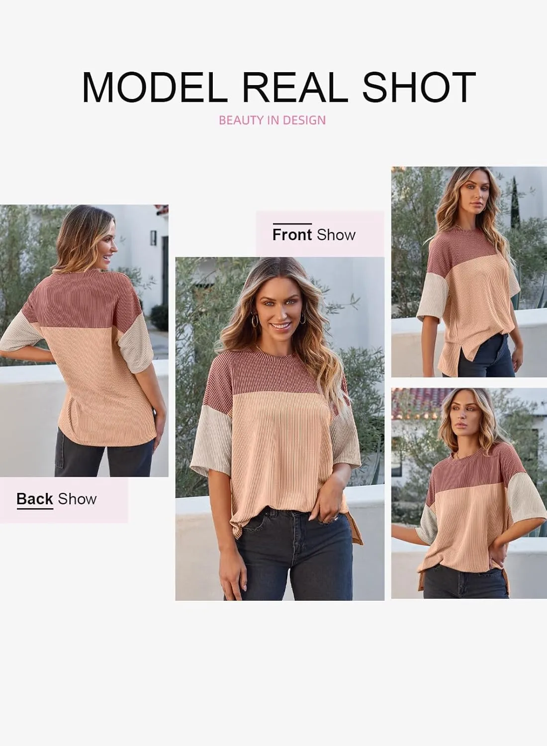 EVALESS Womens Summer Short Sleeve Crewneck Shirts Tops Color Block Lightweight Tee Shirt Top