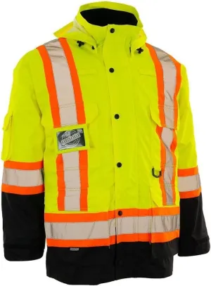 Forcefield 4-in-1 Hi-Vis Safety Parka Removable Bomber Jacket Reflective Tape Ripstop Fabric Water & Windproof Mesh-Lined