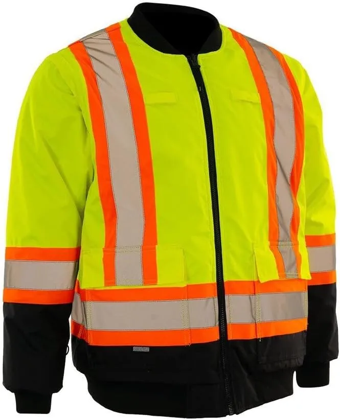 Forcefield 4-in-1 Hi-Vis Safety Parka Removable Bomber Jacket Reflective Tape Ripstop Fabric Water & Windproof Mesh-Lined