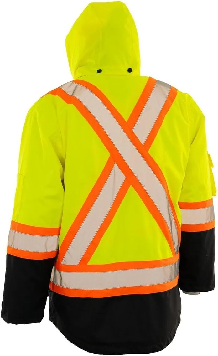 Forcefield 4-in-1 Hi-Vis Safety Parka Removable Bomber Jacket Reflective Tape Ripstop Fabric Water & Windproof Mesh-Lined