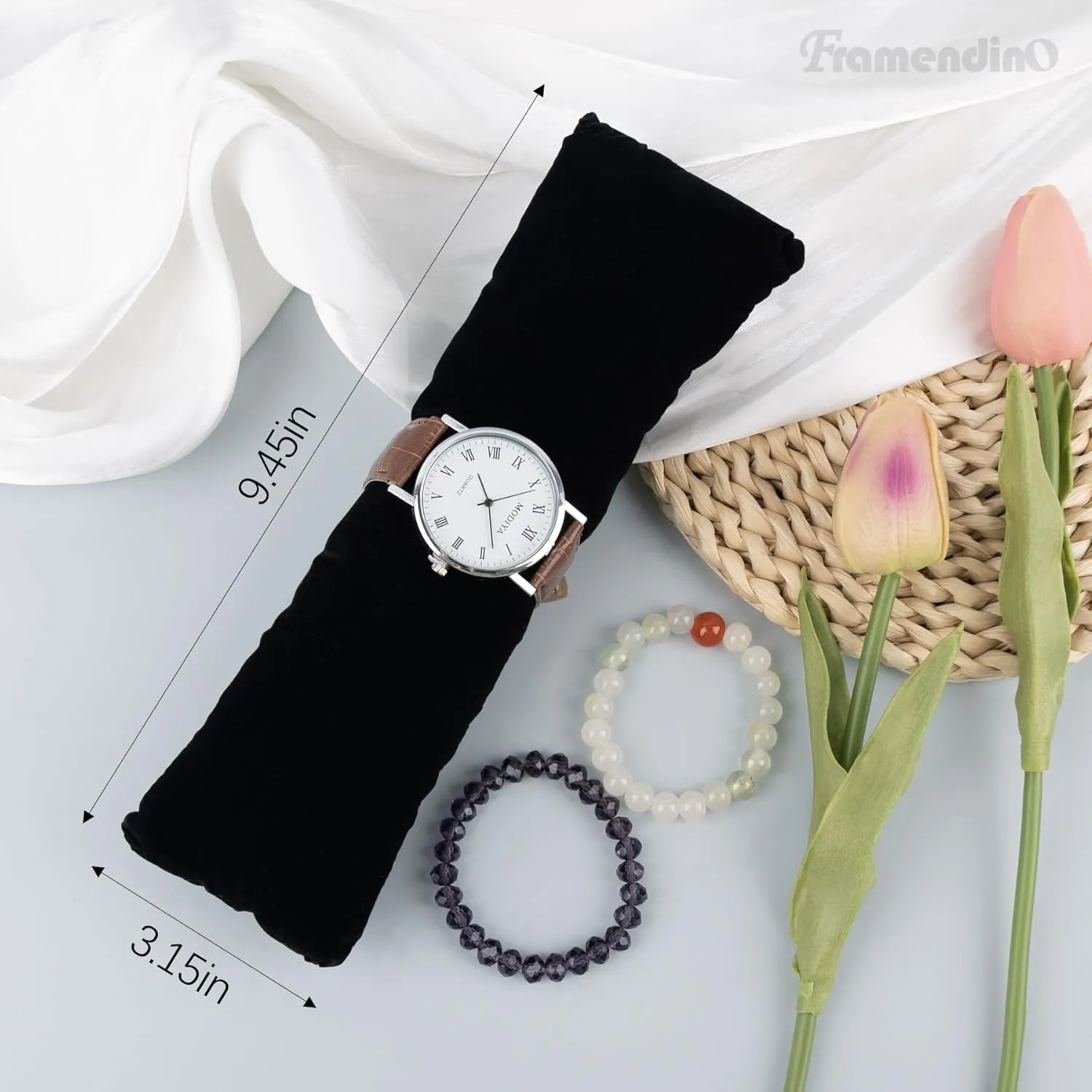 Framendino, 2 Pack Black Long Watch Display Pillows Velvet Bracelet Jewelry Displays Pillow Bangle Holder Cushions for Show Organizer