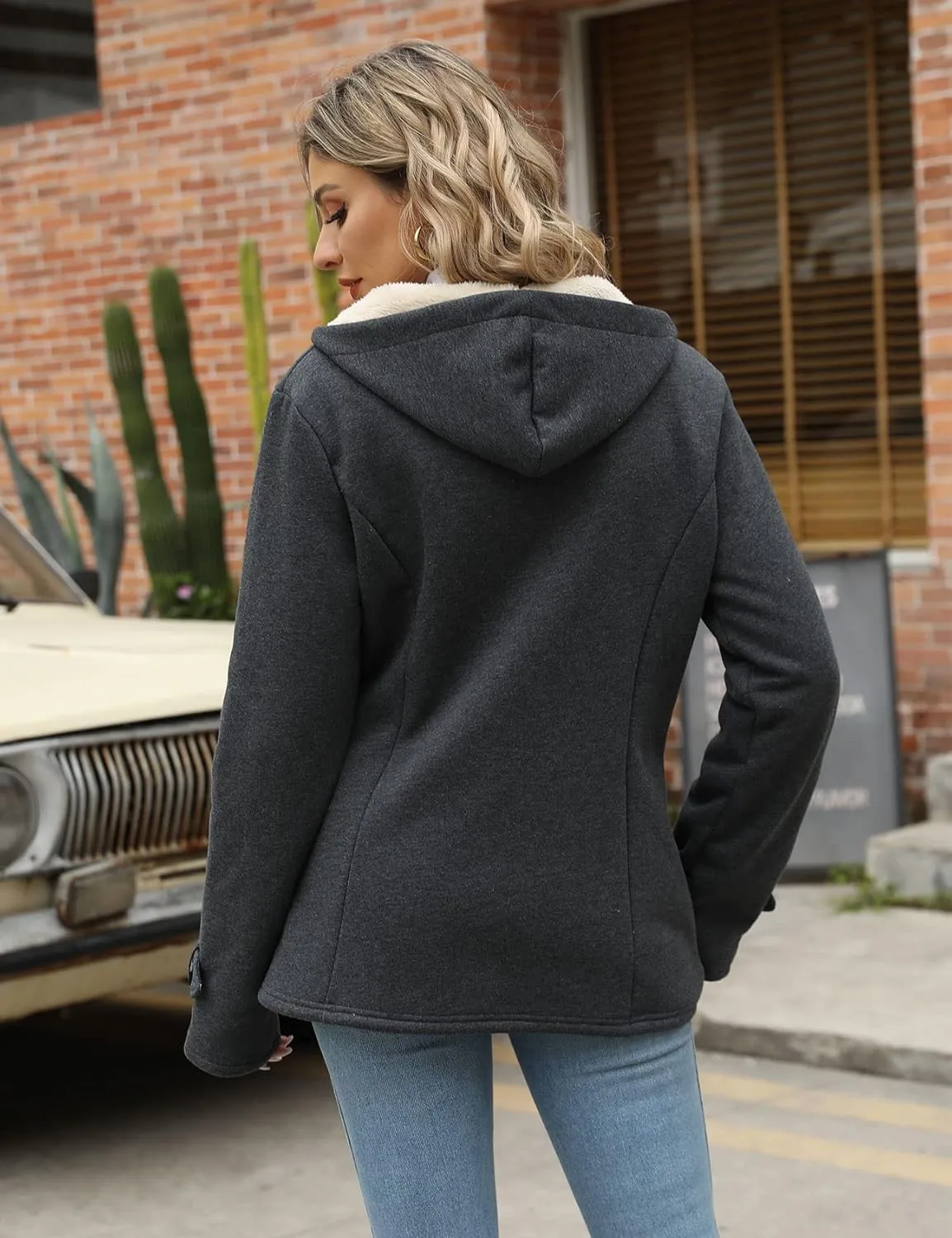 Gihuo Winter Jackets for Women Sherpa Lined Jacket Women Duffle Toggle Coat Hooded Fleece Jacket
