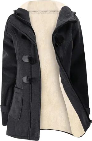 Gihuo Winter Jackets for Women Sherpa Lined Jacket Women Duffle Toggle Coat Hooded Fleece Jacket
