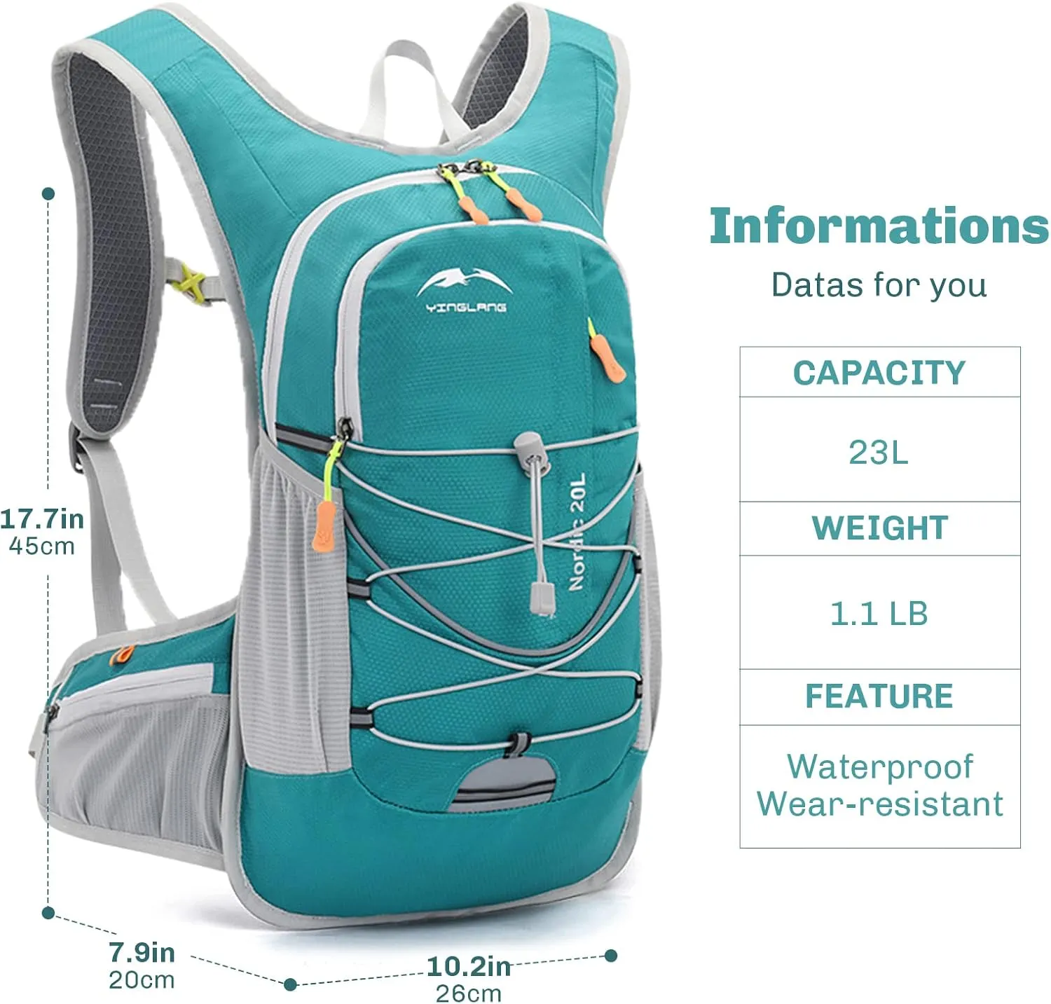 Hydration Pack Backpack, Rave Lightweight Daypack 20L with 2L Water Bladder, Water Backpack for Hiking, Running, Biking, and Raves