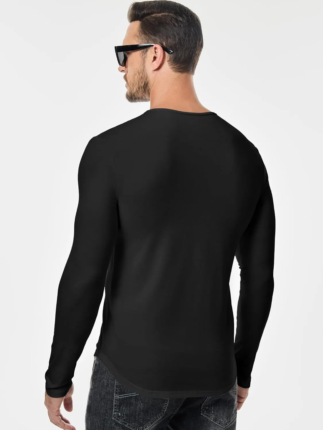 JMIERR Mens Casual Muscle T Shirt Long Sleeve V-Neck Longline Soft Tee Shirt