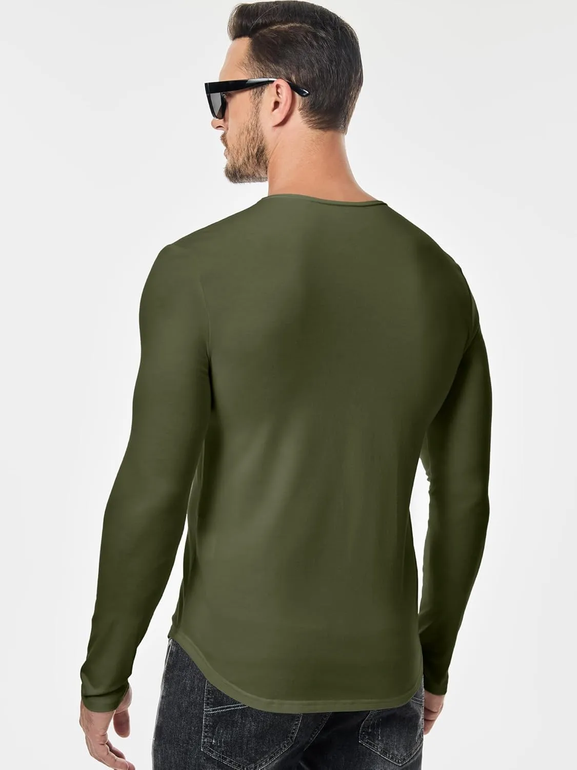 JMIERR Mens Casual Muscle T Shirt Long Sleeve V-Neck Longline Soft Tee Shirt