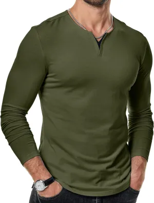 JMIERR Mens Casual Muscle T Shirt Long Sleeve V-Neck Longline Soft Tee Shirt