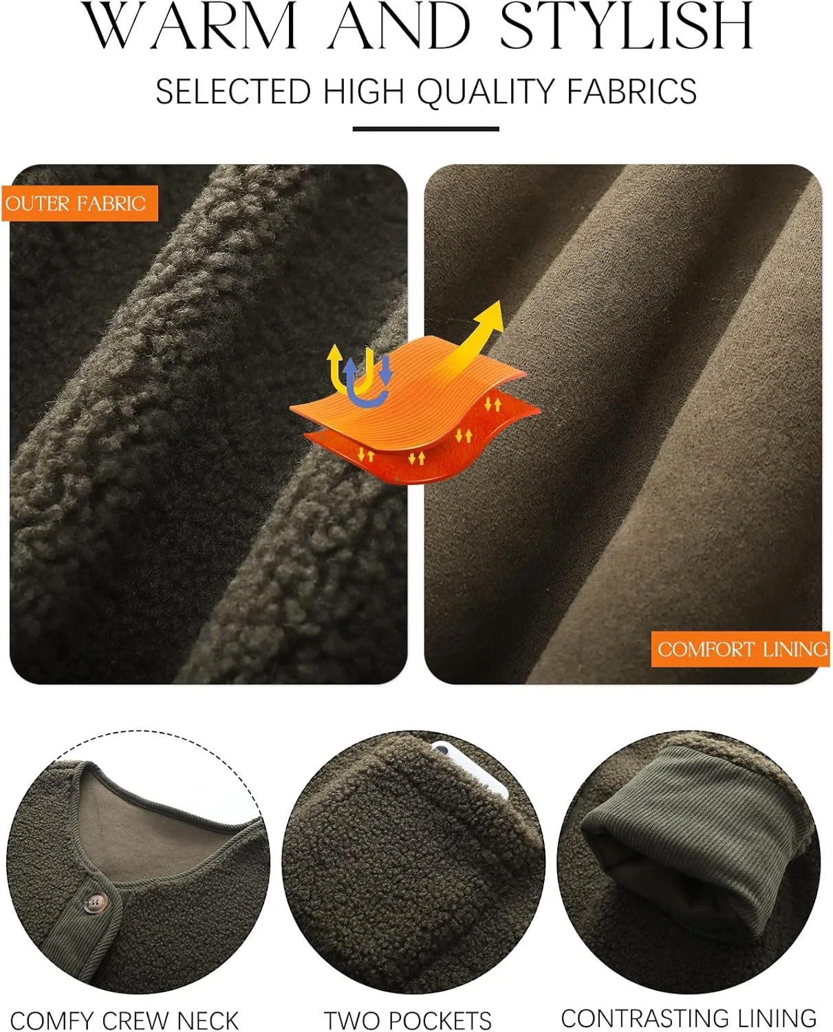 Kissonic Womens Fuzzy Sherpa Fleece Jackets Button Down Long Sleeve Corduroy Patchwork Outwear with Pockets