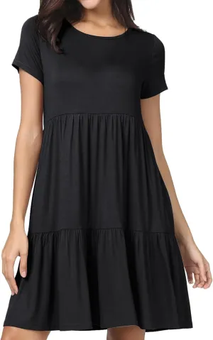 levaca Womens Summer Casual Dresses Beach Coverup Loose Short Sleeve T Shirt Dress 2025 Midi Outfit Sundress