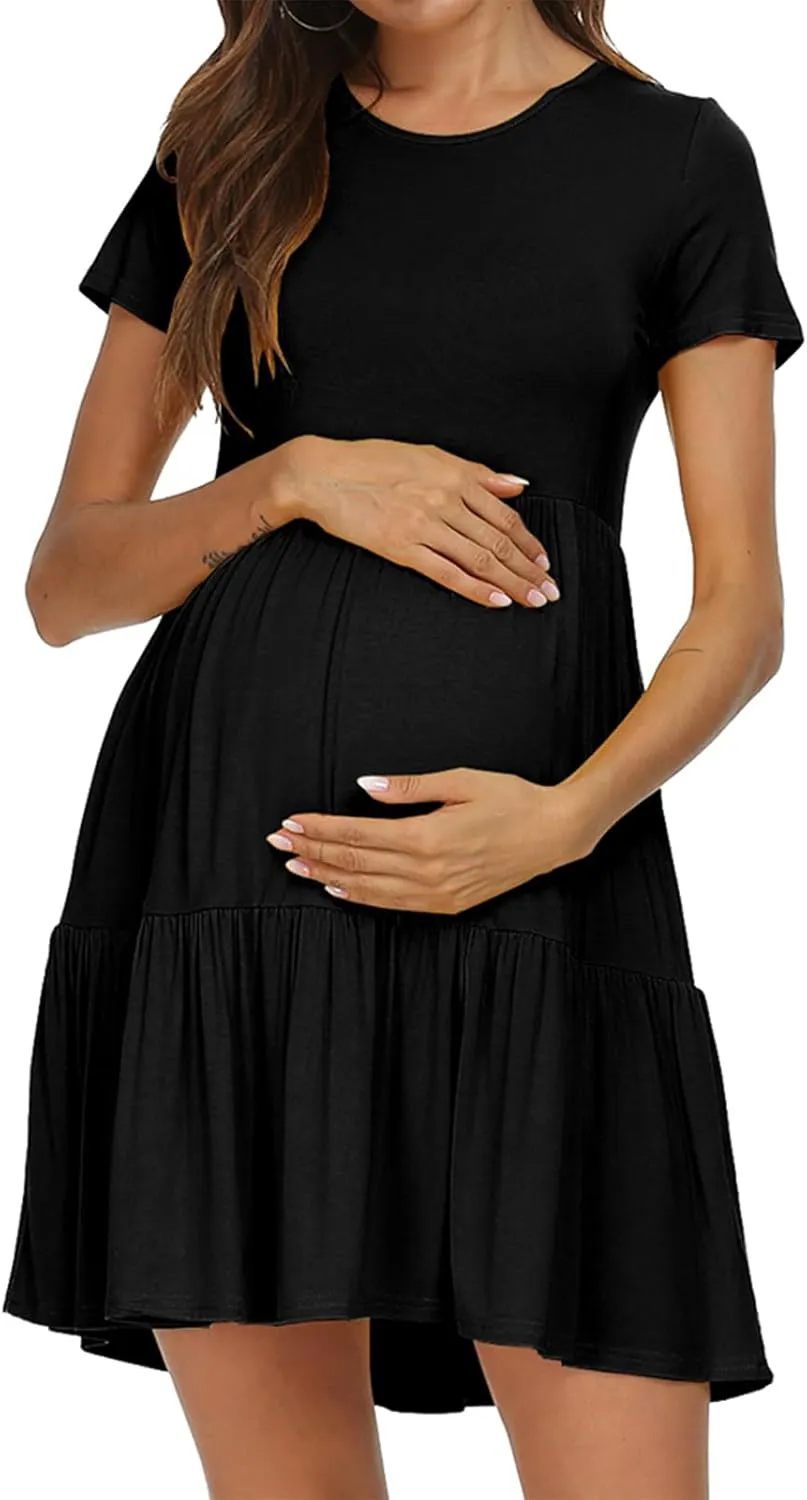 levaca Womens Summer Casual Dresses Beach Coverup Loose Short Sleeve T Shirt Dress 2025 Midi Outfit Sundress