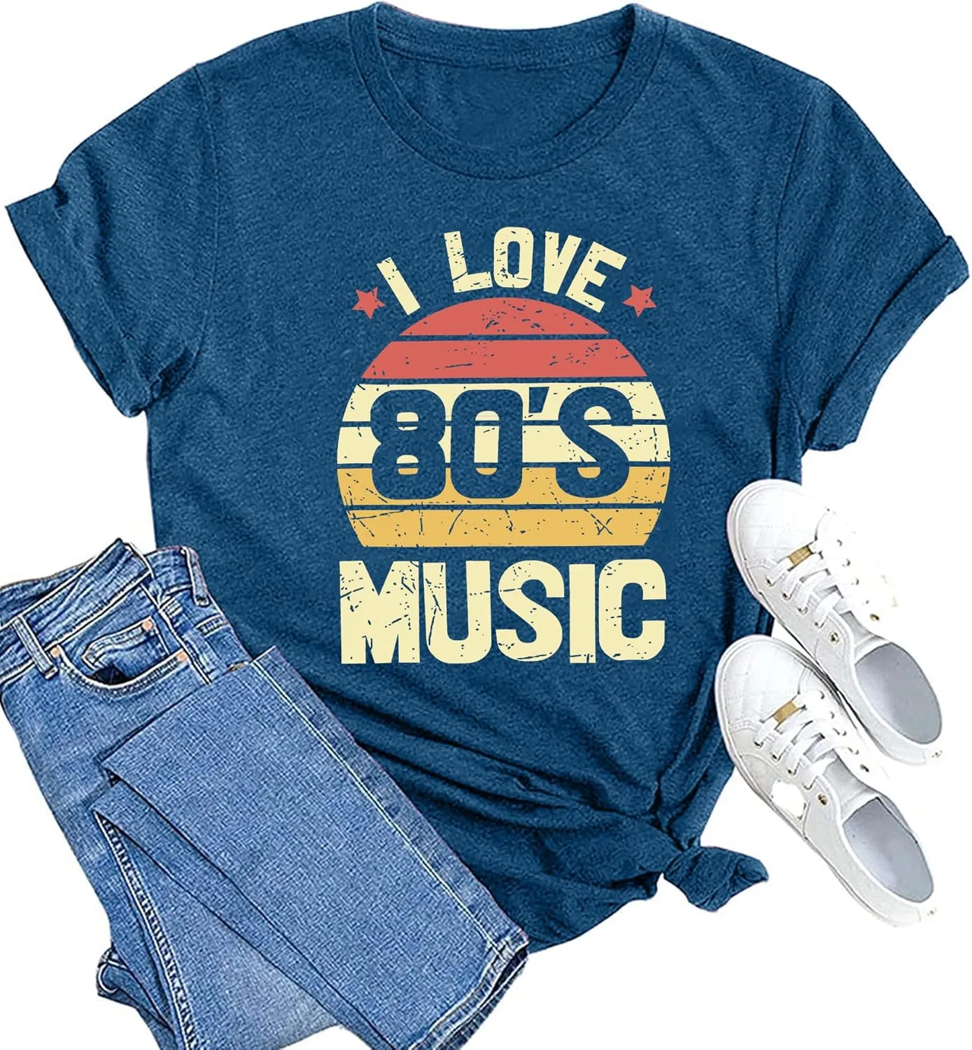 MAIHUN 80s Music Shirt for Women I Love 80's Music Shirts Old Music Fans Vintage Tee Tops