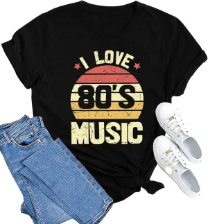 MAIHUN 80s Music Shirt for Women I Love 80's Music Shirts Old Music Fans Vintage Tee Tops