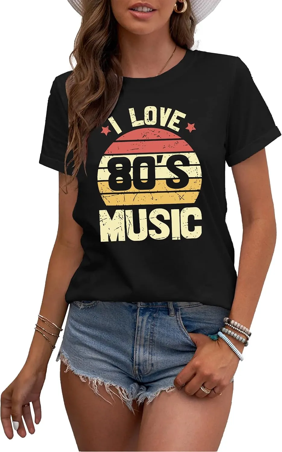 MAIHUN 80s Music Shirt for Women I Love 80's Music Shirts Old Music Fans Vintage Tee Tops