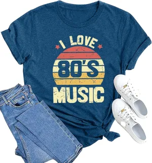 MAIHUN 80s Music Shirt for Women I Love 80's Music Shirts Old Music Fans Vintage Tee Tops