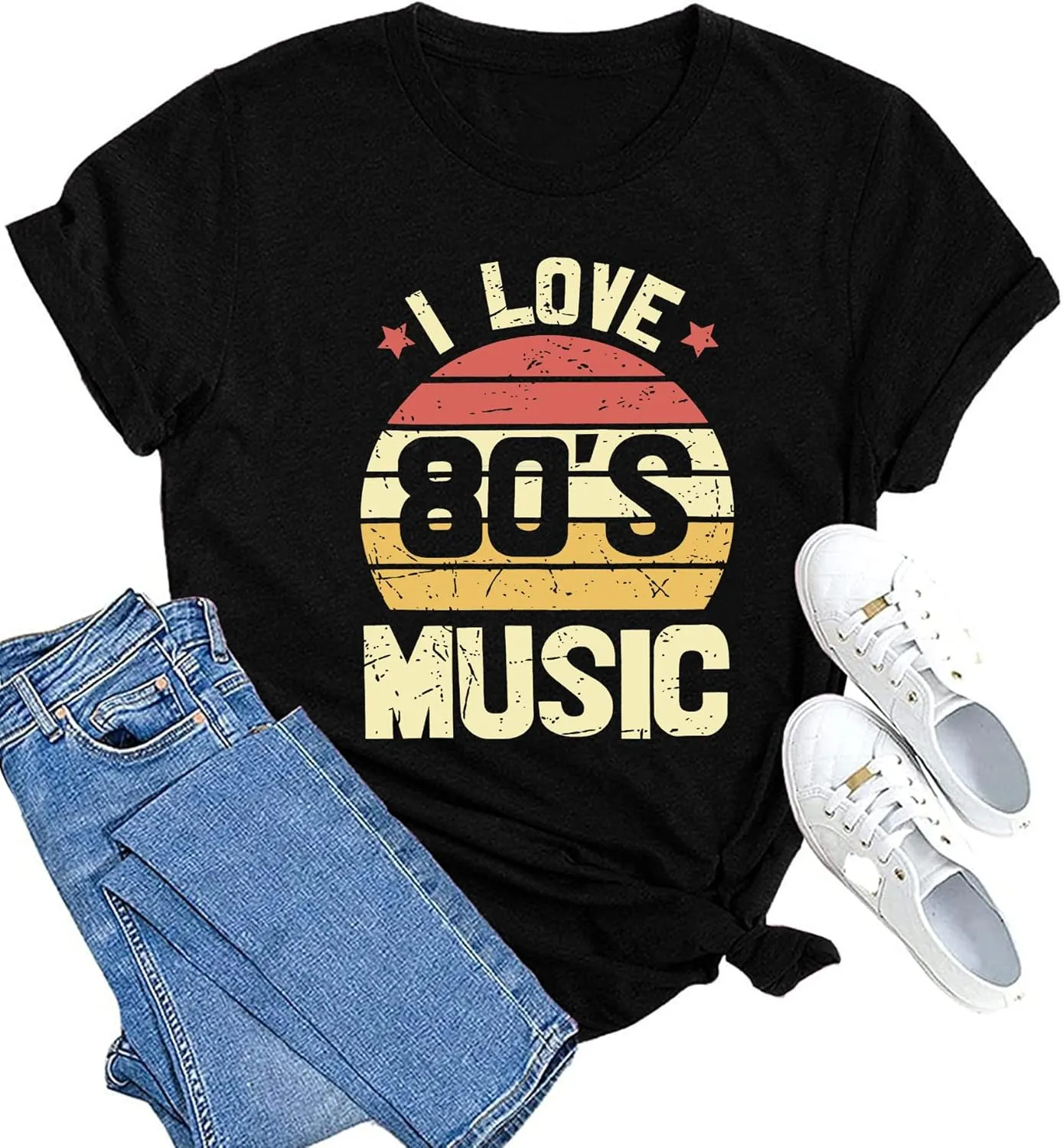 MAIHUN 80s Music Shirt for Women I Love 80's Music Shirts Old Music Fans Vintage Tee Tops