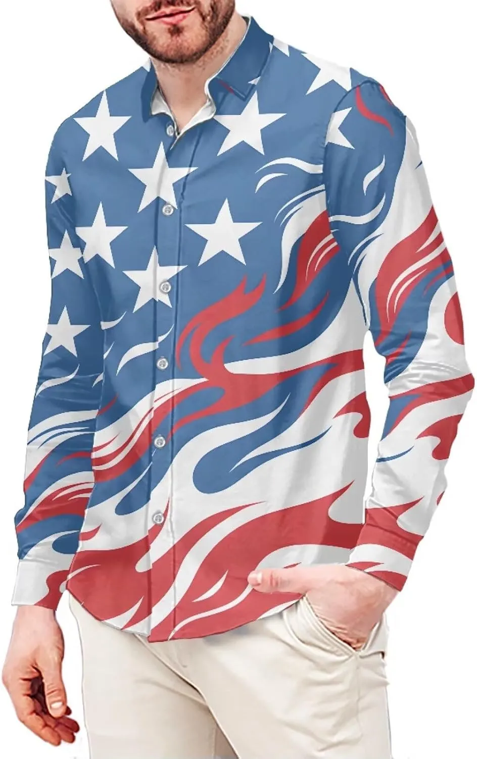 Men's Casual Button-Down Dress Shirts Polyester Long Sleeve Shirts Lightweight Cozy Top Clothes XS-6XL