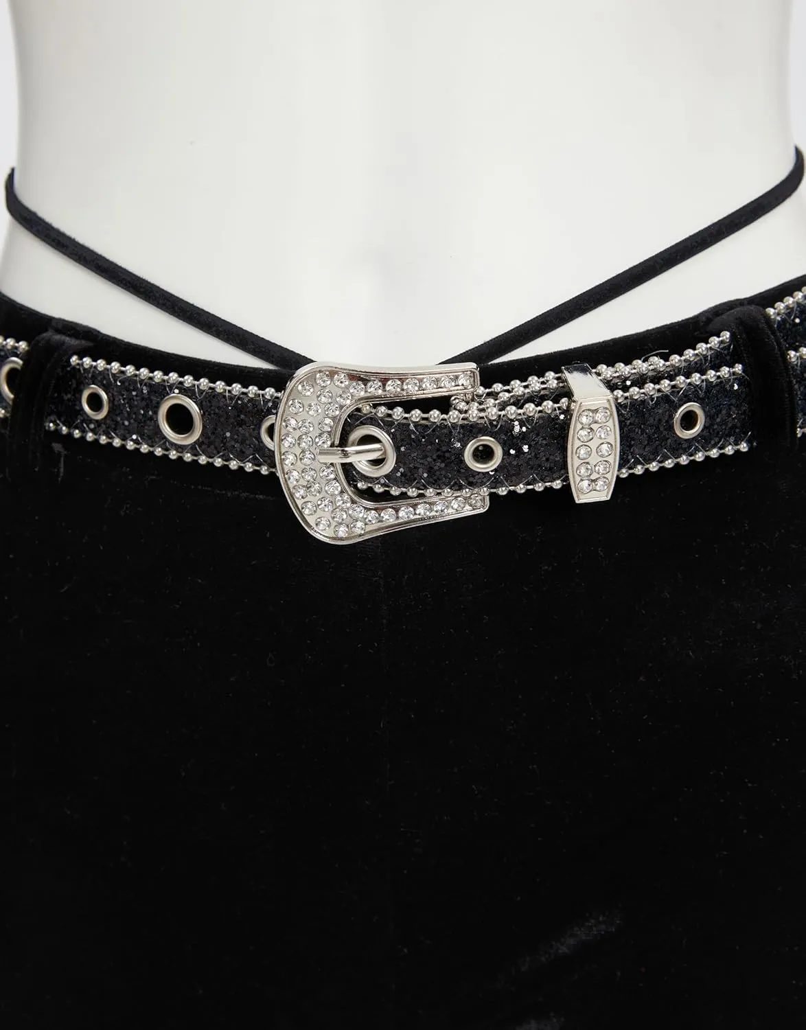 MEOWCOS Gothic Cowboy Pants Slim Fit Women Velvet Trousers Y2K Cut-Out Flared Pants with Belt