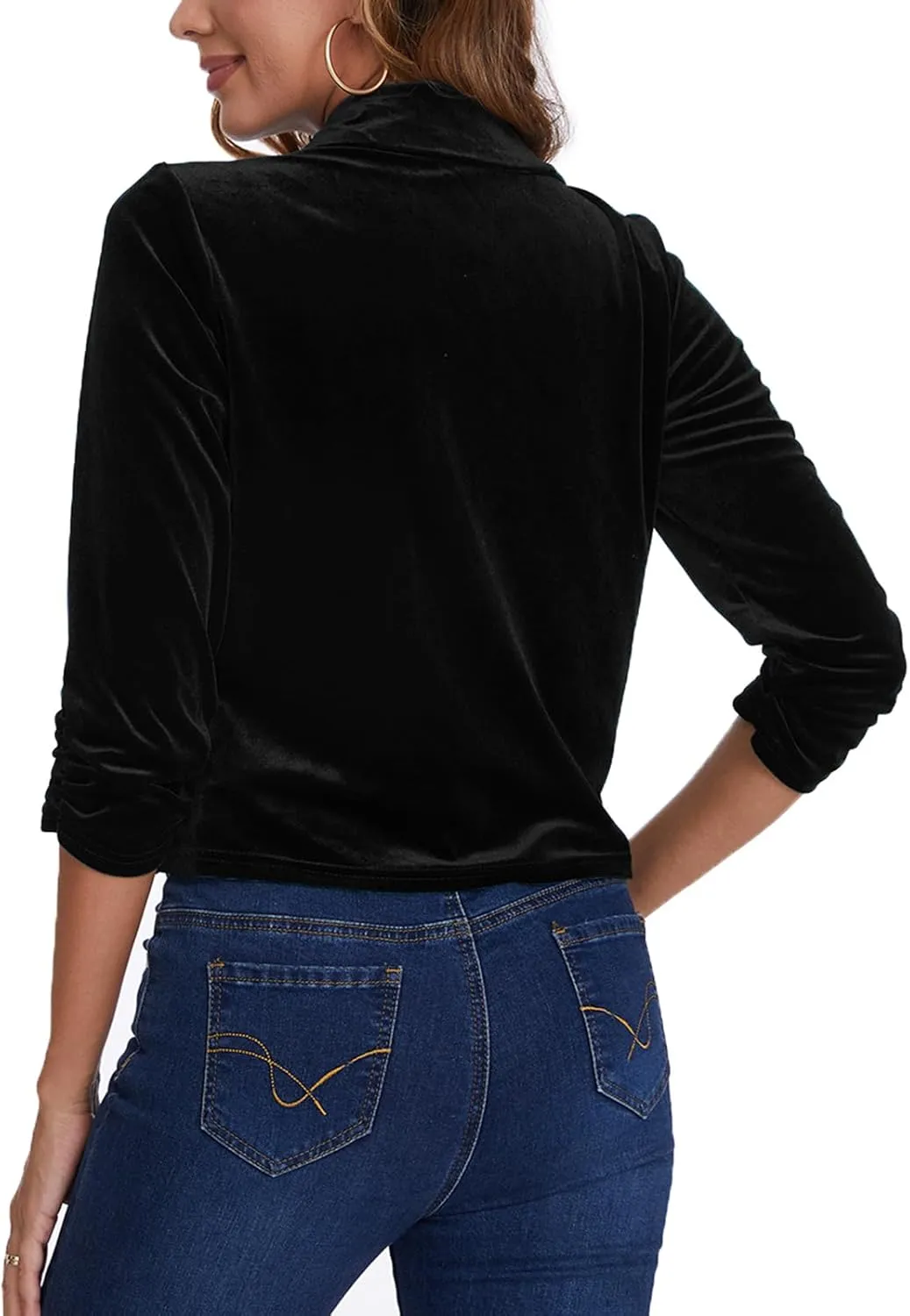 MINTLIMIT Velvet Blazer 3/4 Ruched Sleeve Notched Lapel Button Front Casual Work Office Blazer Jackets