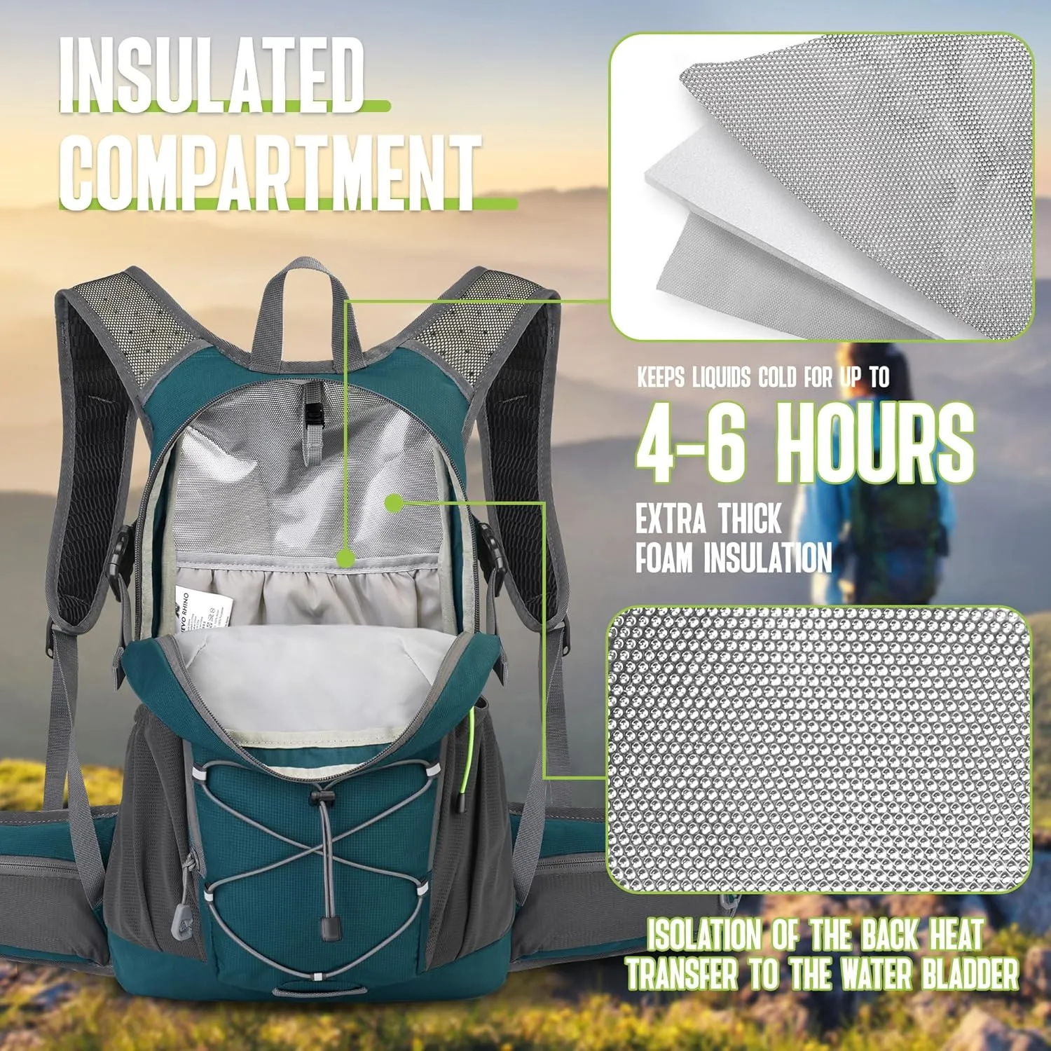 N NEVO RHINO Hydration Backpack, 18L Multipurpose Hiking Backpack with 3L Water Bladder, Water Backpack Insulated Hydration Pack Ideal for Hiking and Cycling