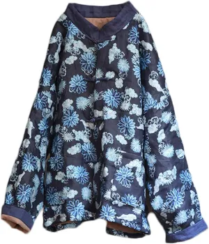 NFYM Women's Lightweight Thin Quilted Jacket Fall Spring Bohemian Printed Tang Suit Jacket Coat with Pockets
