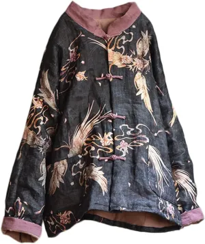 NFYM Women's Lightweight Thin Quilted Jacket Fall Spring Bohemian Printed Tang Suit Jacket Coat with Pockets