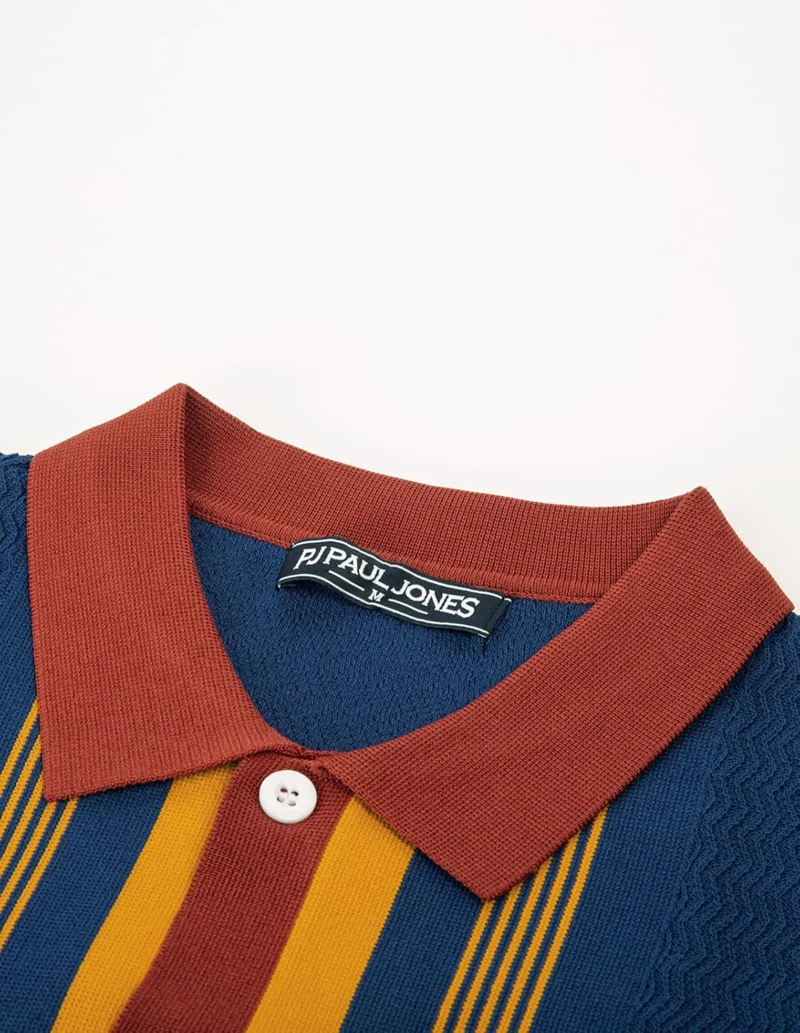 PJ PAUL JONES Men's Vintage Stripe Knit Polo Shirts Short Sleeve Stylish Button Down Cardigan Sweater