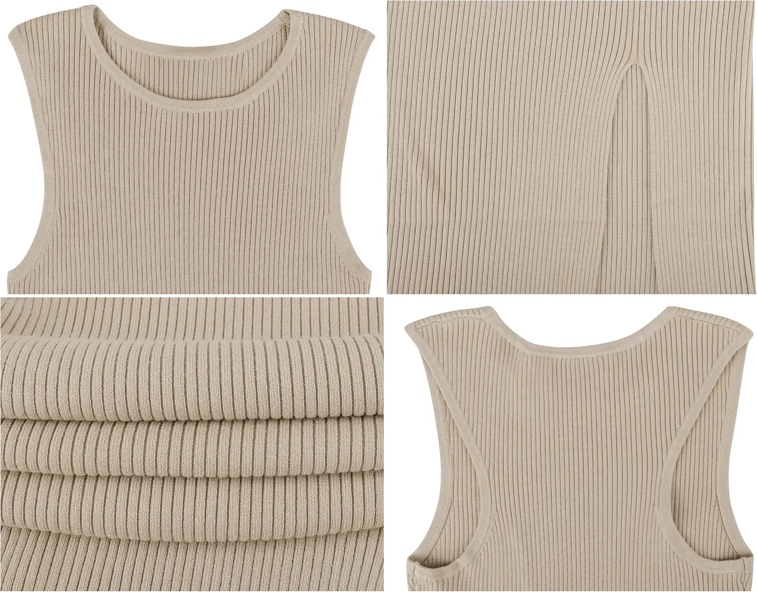 PrettyGuide Women's Sexy Ribbed Knit Tank Going Out Dress with Slit Sleeveless Midi Summer Bodycon Dresses