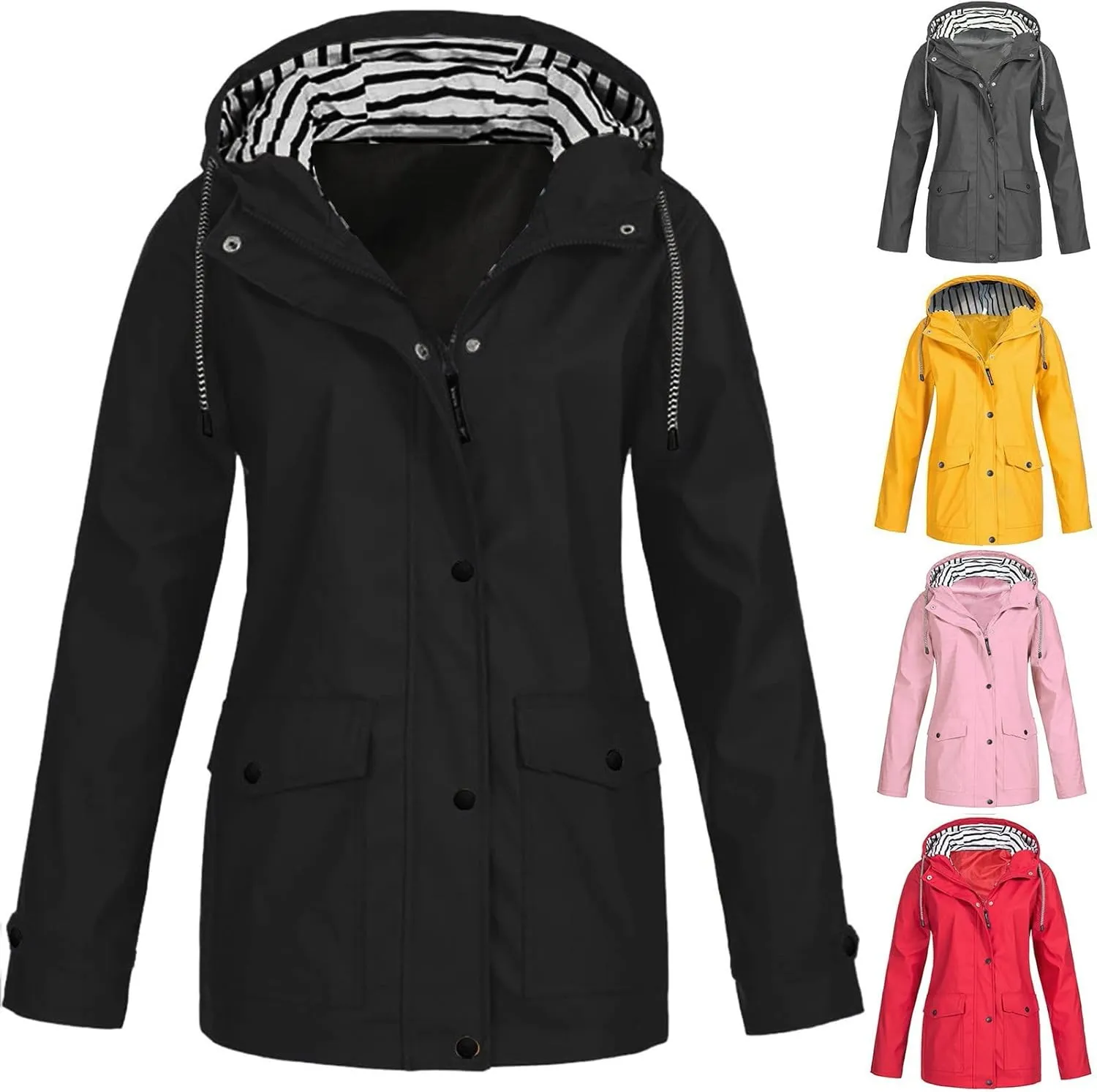 Rain Coats for Women Plus Size Waterproof Hoodie Jacket Windproof Windbreaker Lightweight Raincoat Drawstring Pockets