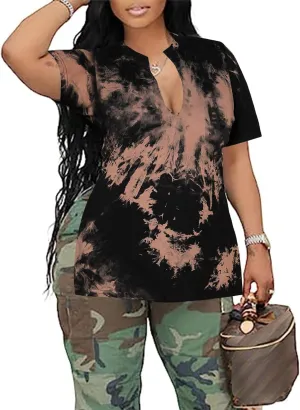 Remidoo Women's Side Slit Shirt Asymmetrical Tops Short Sleeve Tie Dye T Shirt Tees