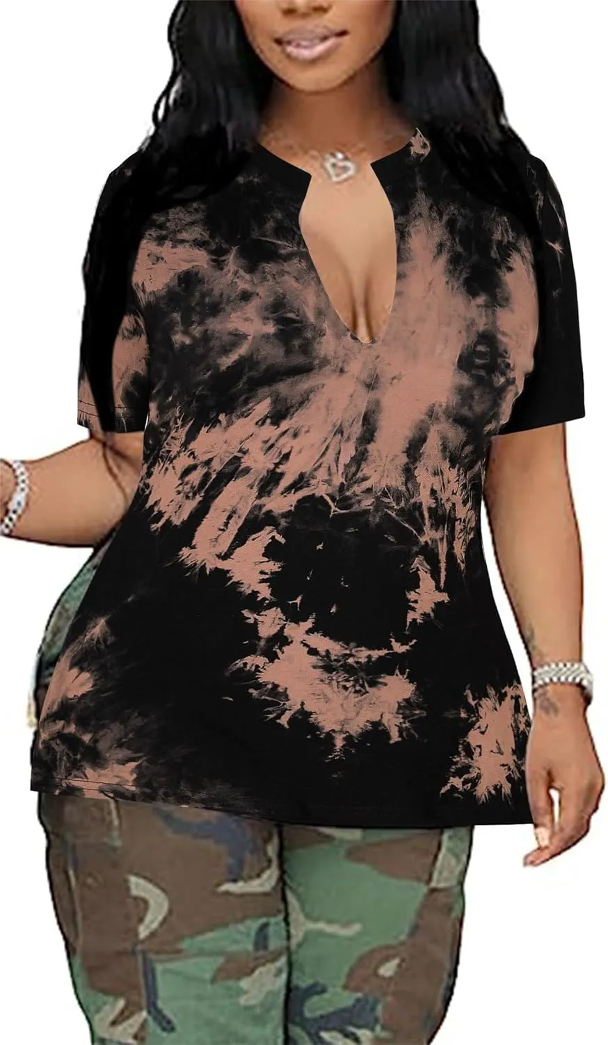 Remidoo Women's Side Slit Shirt Asymmetrical Tops Short Sleeve Tie Dye T Shirt Tees