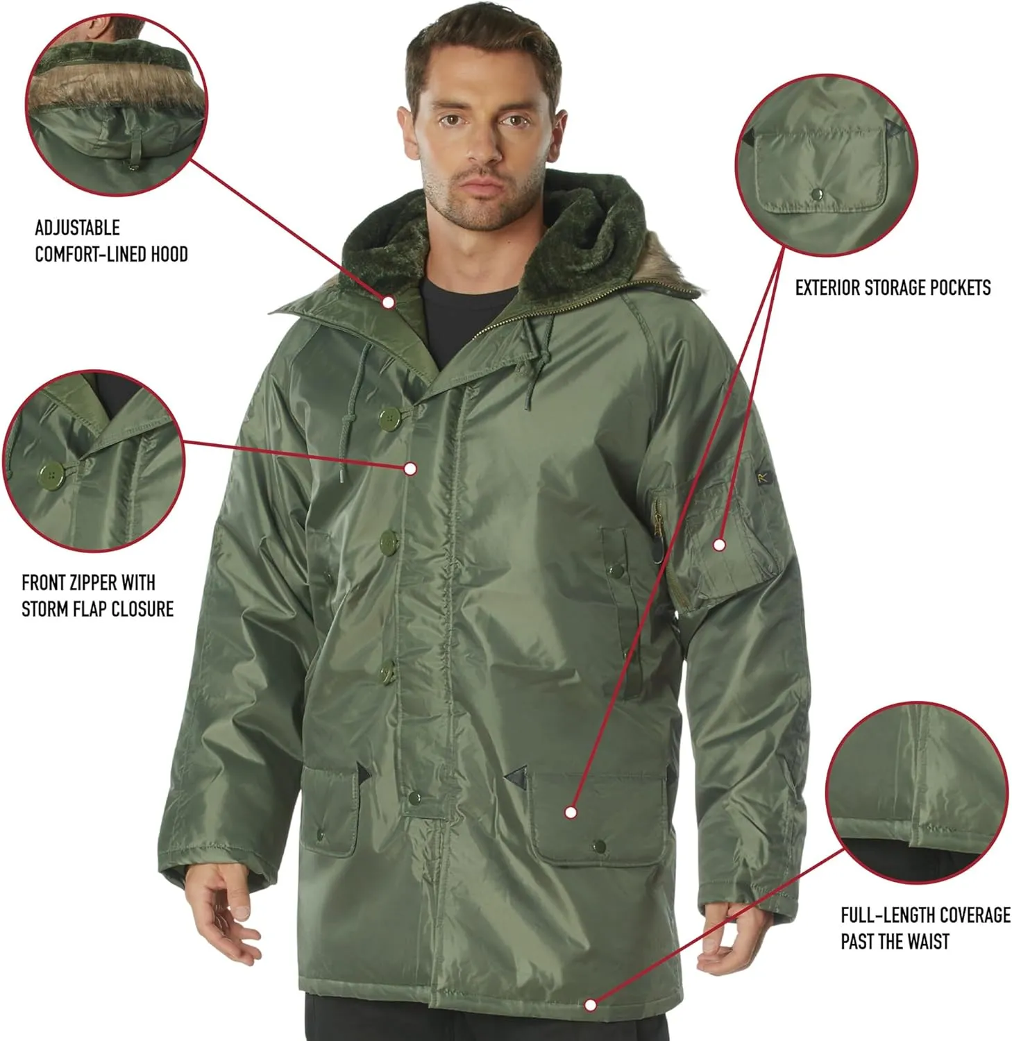 Rothco N-3B Parka  Comfortable and Warm Winter Coat  Water-Repellent  Snorkel Hood