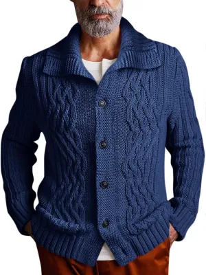 Runcati Mens Cardigan Sweater Cable Knit Button Down Long Sleeve Casual Winter Slim Fit Sweaters