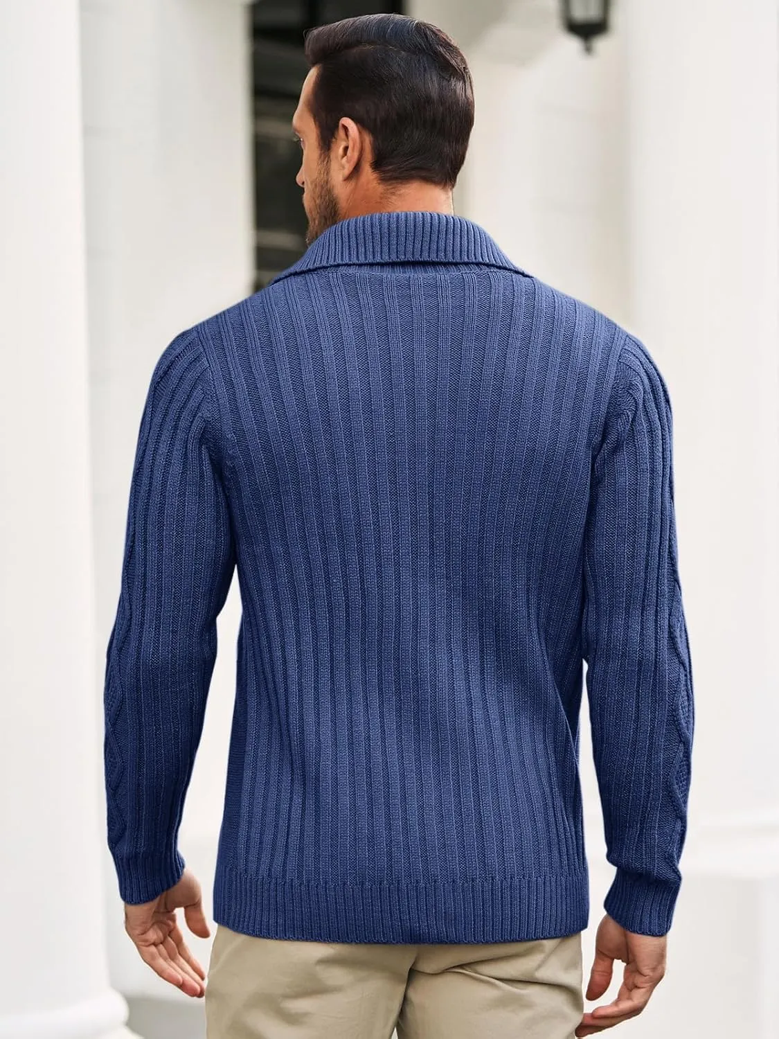 Runcati Mens Cardigan Sweater Cable Knit Button Down Long Sleeve Casual Winter Slim Fit Sweaters