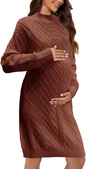Saodimallsu Womens Maternity Sweater Dress Cable Knit Sexy Bodycon Crew Neck Long Sleeve Fall Mini Sweaters Dresses