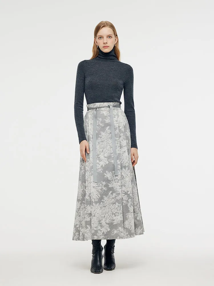 Silver Floral Jacquard Women Mamianqun With Bottomed Skirt