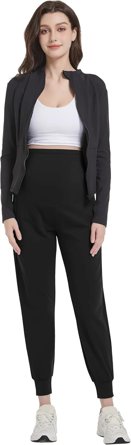 V VOCNI Maternity Fleece Lined Joggers Pants Thermal Sweatpants Pockets Running Lounge Workout Pregnancy Pants